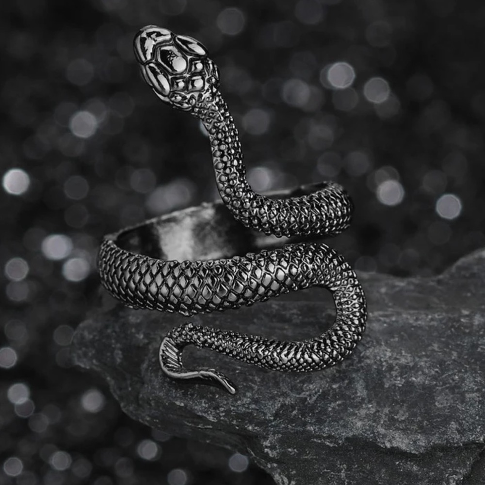 Vintage-Inspired Black Snake Statement Ring Size 9  The Eleanor Collection